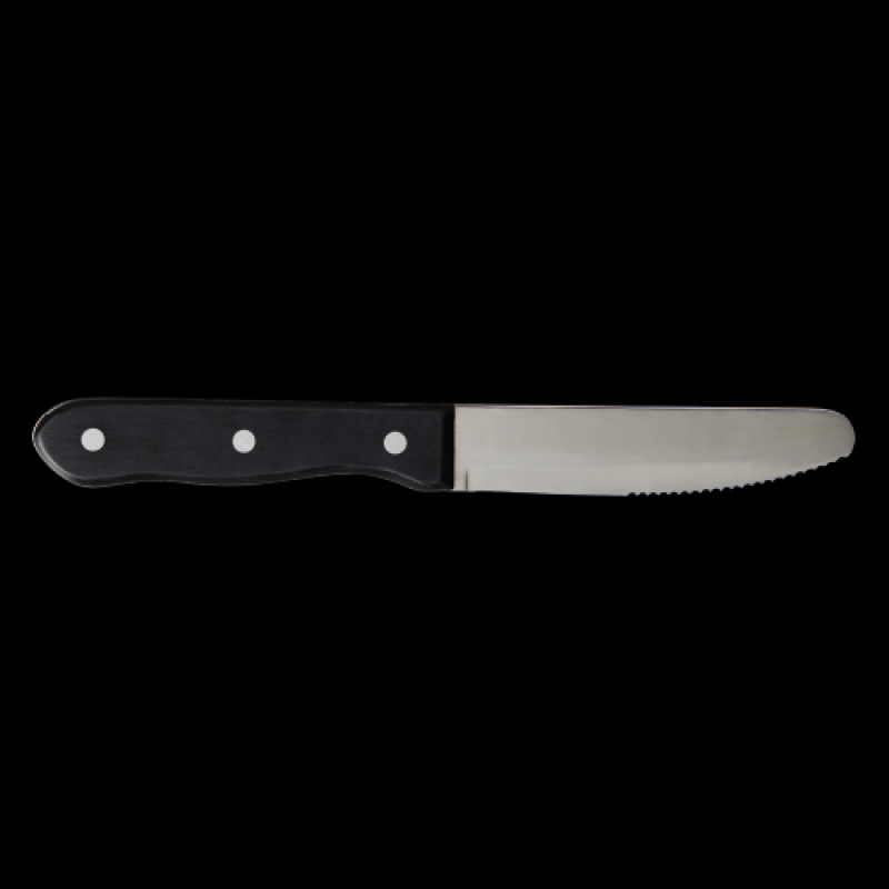 Knives Steak Knife Rounded Serrated Blade Pom Black Handle W/Rivets